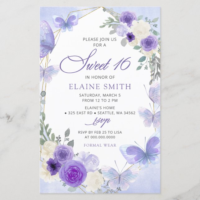 Budget Floral Lila Lilac Butterflies Süß 16 (Vorderseite)
