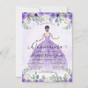 Budget Floral Lila Princess Birthday Quinceanera Mitteilungskarte