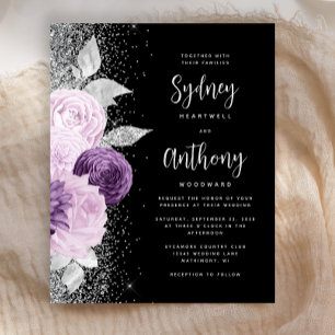 Budget Floral Lila Silver Black Script Hochzeit