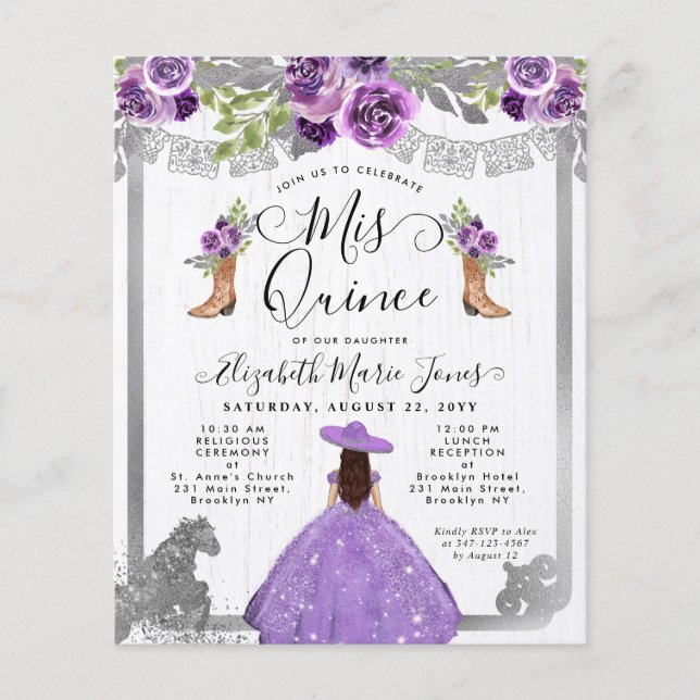 Budget Floral Lila Silver Charra Quinceanera (Vorderseite)