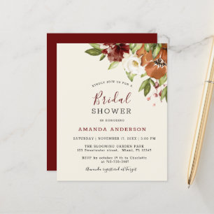 Budget Floral Maroon Bridal Dusche Einladung