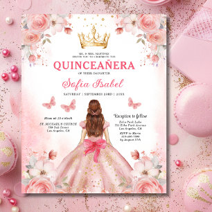 Budget Floral Pink Bilingual Spanish Quinceanera