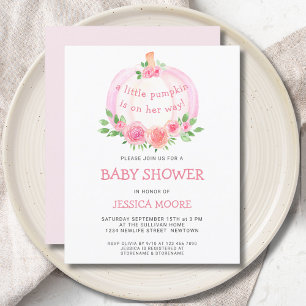 Budget Floral Pink Pumpkin Baby Dusche Einladung