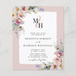 Budget Floral QR Code Monogram Wedding Einladung