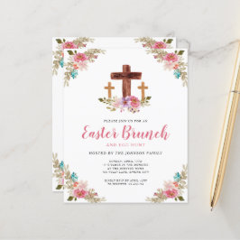 Budget Floral Religious Cross Osterfeier Einladung