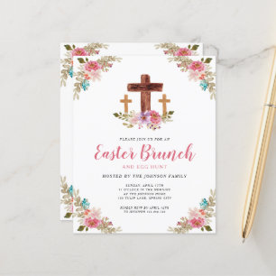 Budget Floral Religious Cross Osterfeier Einladung