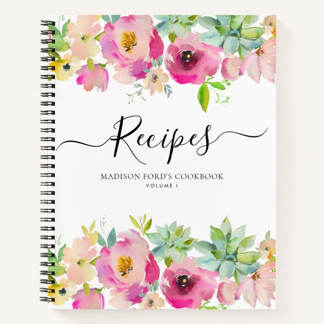 Budget Floral Rosa Sukkulente Küche Rezept Notizbuch (Vorderseite)