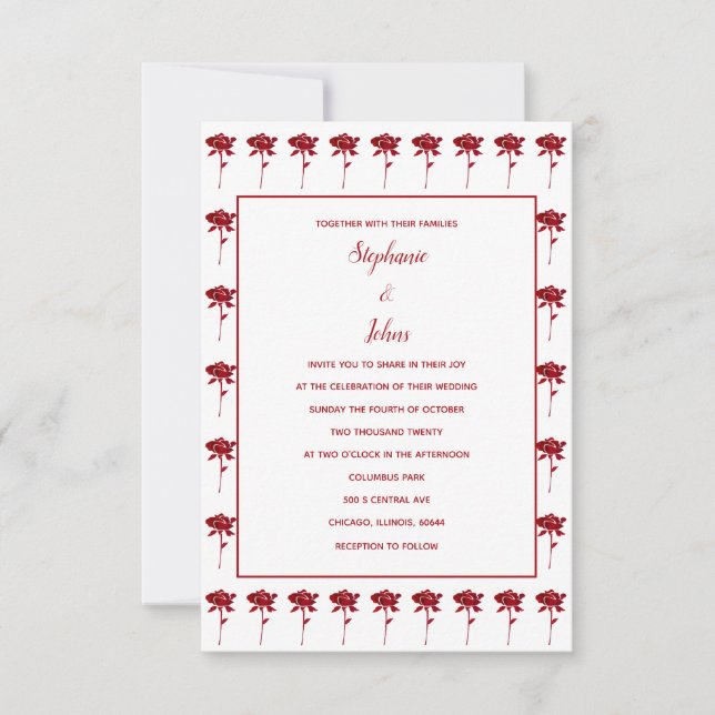 Budget Floral Rose Muster Terracotta Wedding Einladung (Vorderseite)