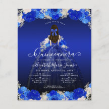 Budget Floral Royal Blue Dress Quinceanera Einladu