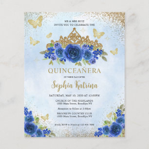 Budget Floral Royal Blue Gold Tiara Quinceñera