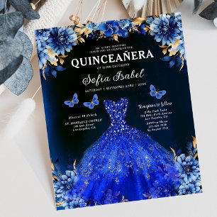 Budget Floral Royal Blue Princess Quinceanera