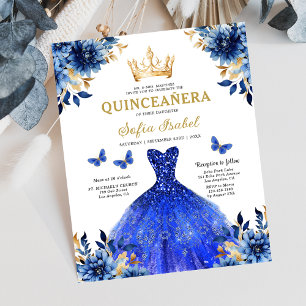 Budget Floral Royal Blue Princess Quinceanera