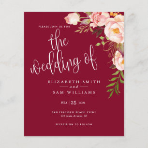 Budget Floral Simple Burgundy Hochzeit Einladung Flyer