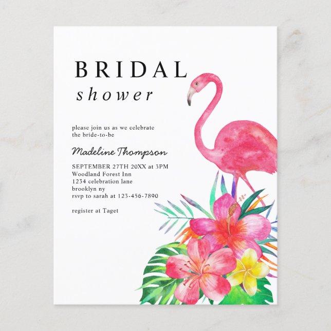 BUDGET Floral Tropical Flamingo Brautparty (Vorderseite)