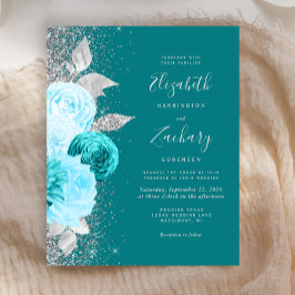 Budget Floral Turquoise Silver Glitzer Hochzeit