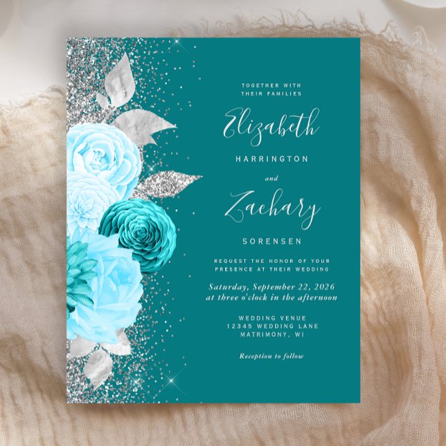 Budget Floral Turquoise Silver Glitzer Hochzeit (Von Creator hochgeladen)