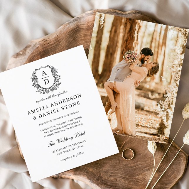 Budget Floral Wappen Monogram Wedding Elegant Flyer (Von Creator hochgeladen)