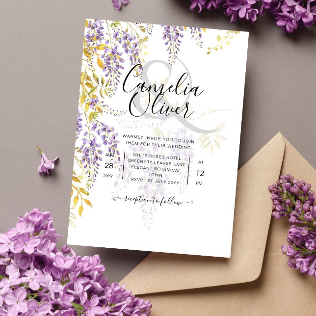 Budget Floral Wedding Einladung Wisteria Lila Flyer (Von Creator hochgeladen)