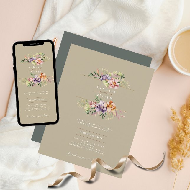 Budget Floral Wedding Invitations Boho Fleurs sauv (Créateur téléchargé)