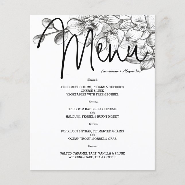 Budget Floral WEDDING MENU. Flyer (Vorne)
