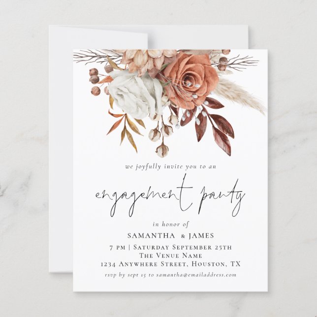 Budget Florals Terracotta Engagement Party einlade (Vorderseite)