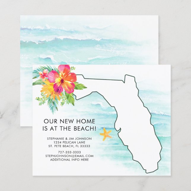 Budget Florida Map Floral New Address Card (Vorne/Hinten)