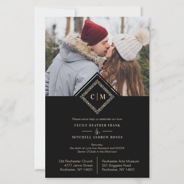 Budget Flourish Black Luxury Wedding Initials (Vorderseite)