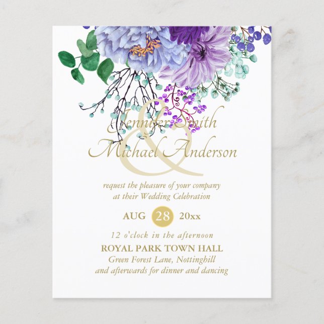 BUDGET Flyer Paper Lila Floral Wedding (Vorne)