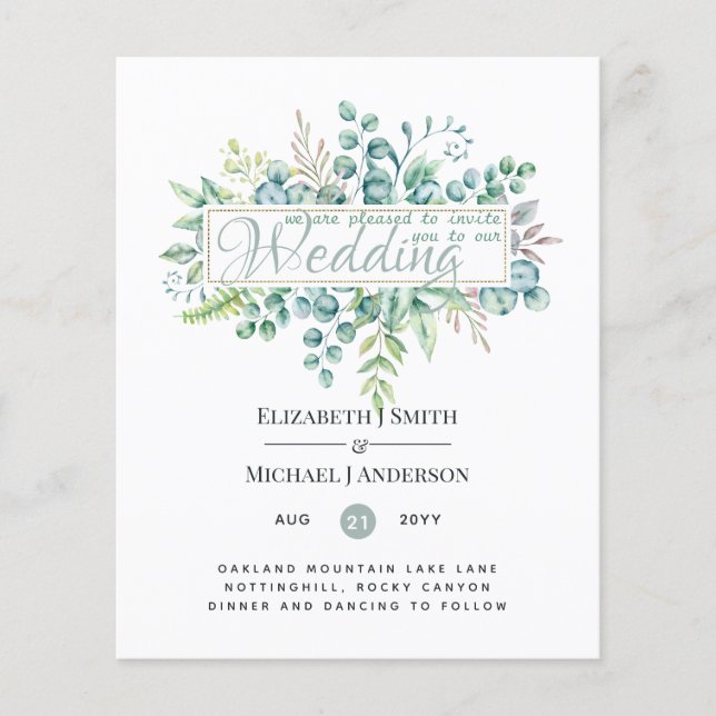 Budget FLYER Paper Wedding Greenery Einladung (Vorne)