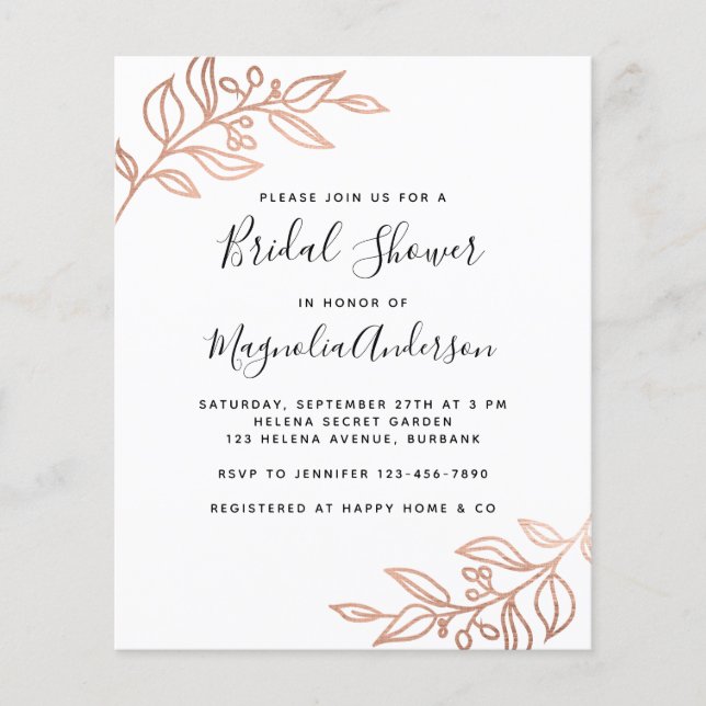 BUDGET Foil Botanical Bridal Dusche Einladung (Vorderseite)