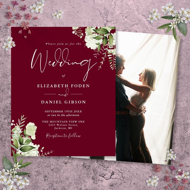 Budget Foliage Burgundy Foto Hochzeit Einladung (Budget Foliage Burgundy Photo Wedding Invitation)