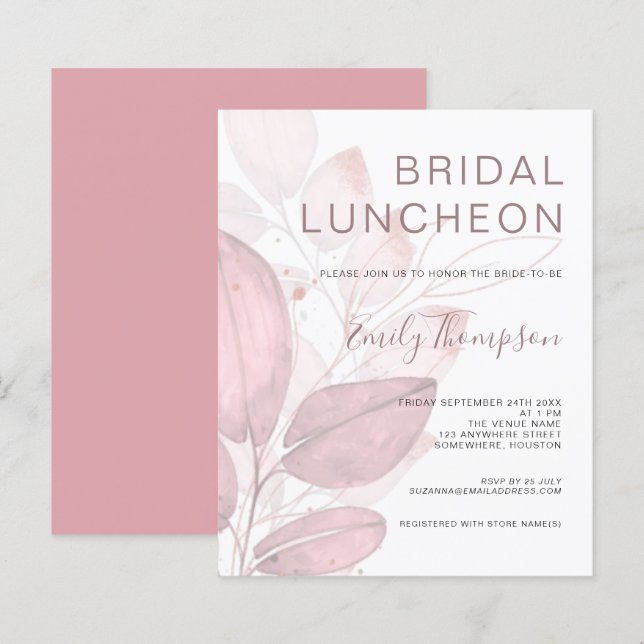 Budget Foliage Dusty Rose Bridal Dusche Einladung (Vorne/Hinten)