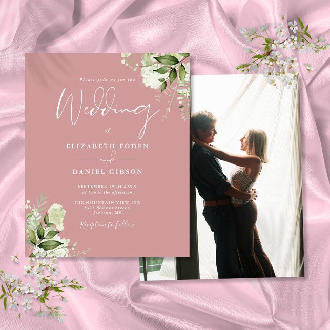 Budget Foliage Dusty Rose Foto Einladung Hochzeit (Budget Foliage Dusty Rose Photo Wedding Invitation)