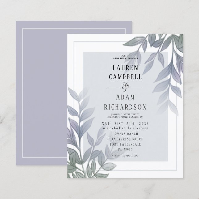 Budget Foliage Lila Lilac Hochzeitseinladung (Vorne/Hinten)