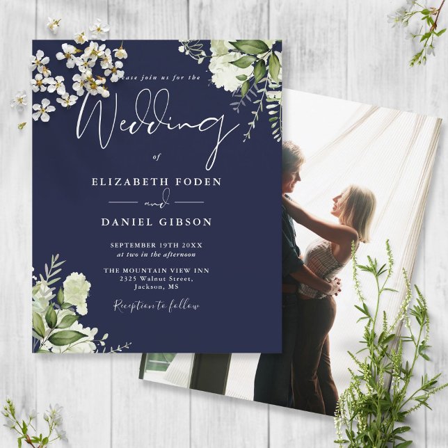 Budget Foliage Navy Blue Foto Hochzeit Einladung (Von Creator hochgeladen)