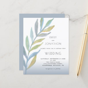 Budget Foliage Sea Glass Blue Wedding Einladung