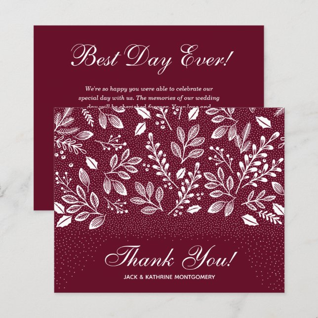 Budget Foliage White Script Burgundy Vielen Dank (Vorne/Hinten)