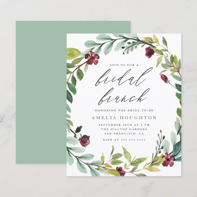 Budget Foliage Wreath Handgeschriebener Bridal Bru (Vorne/Hinten)