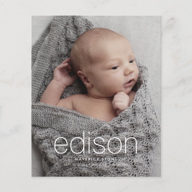 Budget Foto Baby Birth Ankündigung (Vorderseite)