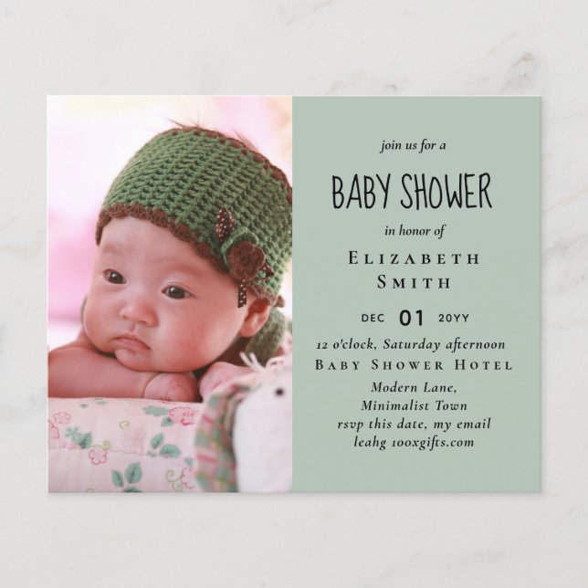 BUDGET Foto Baby Shower Ankündigung Vielen Dank Flyer (Vorne)