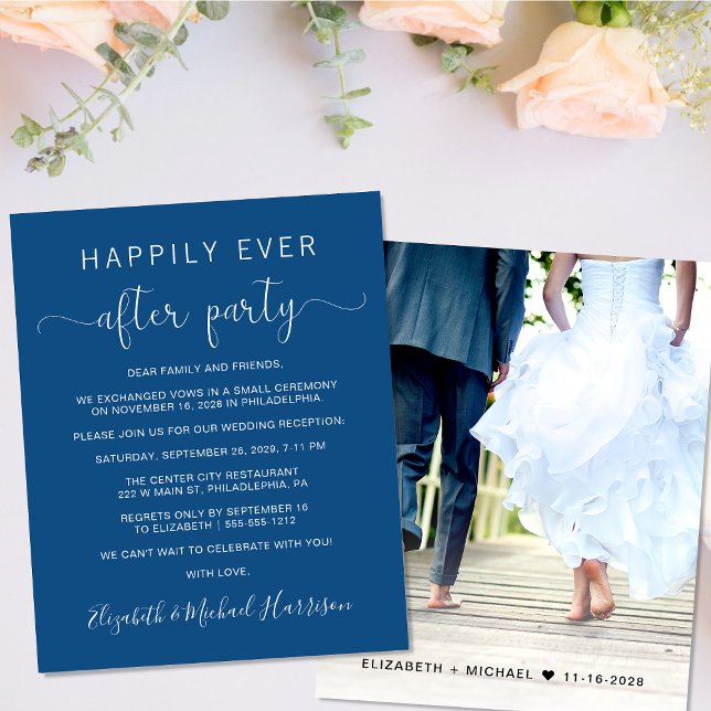 Budget Foto Blue Wedding Reception Einladung (Your love story deserves a grand celebration!)