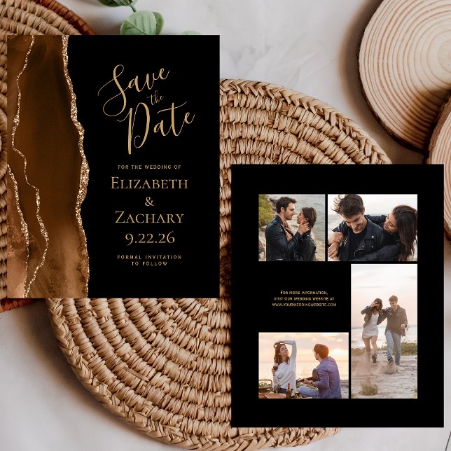 Budget Foto Brown Gold Agate Black Save the Date (Von Creator hochgeladen)