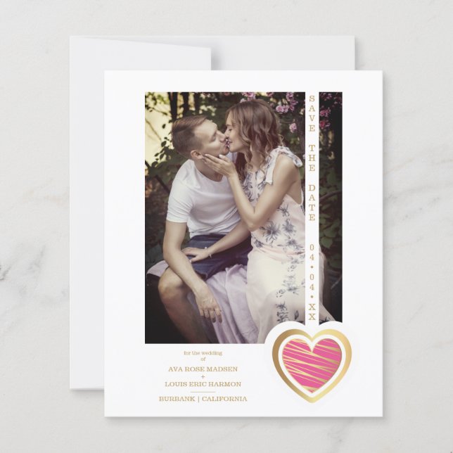 Budget Foto Chic Elegantes Hot Pink & Gold Herz (Vorderseite)