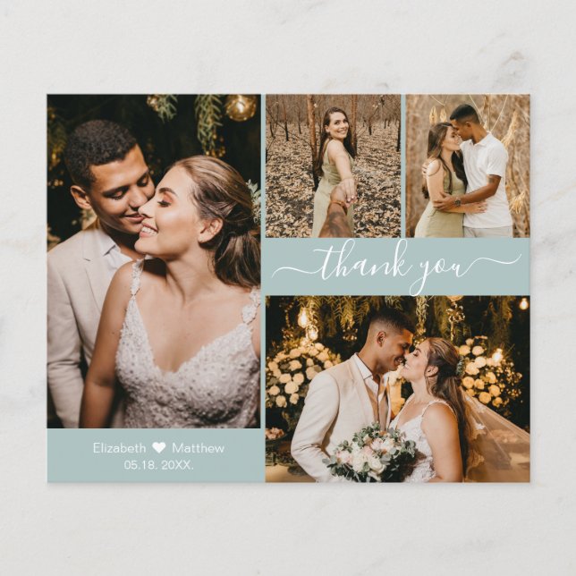 Budget Foto Collage Mint Wedding Danke, Script Flyer (Vorne)