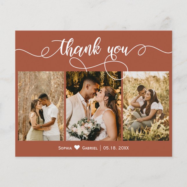 Budget Foto Collage Terracotta Script Hochzeit (Vorderseite)