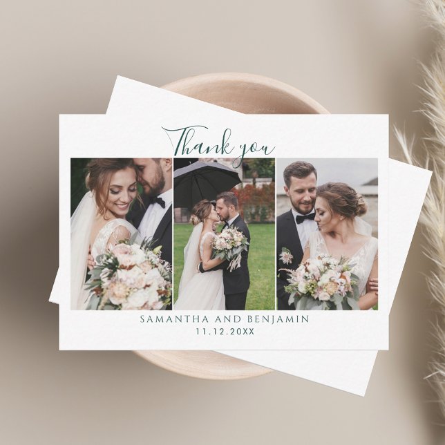 Budget Foto Collage Wedding Vielen Dank Mitteilungskarte (Modern Photo Collage Wedding Thank You Note Card)