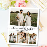 Budget Foto Collage Wedding Vielen Dank Script Car<br><div class="desc">Budget, modern, elegant, handschriftlich Hochzeit 4 Foto Collage Danke Karte in weiß und schwarz. Stilvolle Hochzeit dank Karte Vorlage mit vier (4) Foto auf der Vorderseite und ein Foto auf der Rückseite. Mit dem Text "Liebe und Dank" in einer Wirblen Hand geschrieben Typografie Skript Swash-Schwanz Schriftart in schwarz Farbe auf...</div>