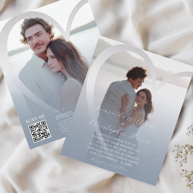 Budget Foto Dusty Blue & Silver Heart QR Wedding (Von Creator hochgeladen)