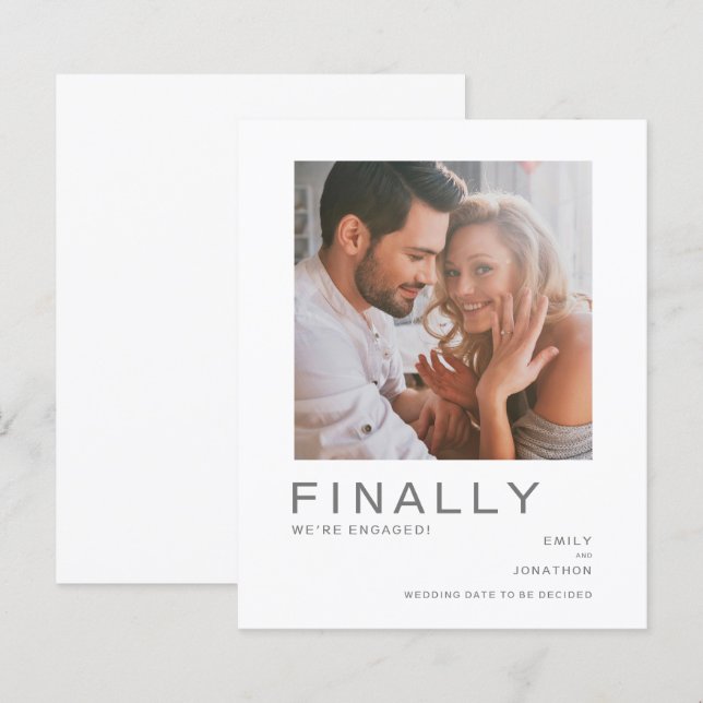 Budget Foto Einfache Typografie Verlobung Ankündig (Vorne/Hinten)