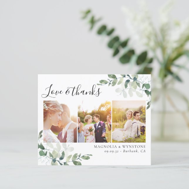 Budget Foto Eukalyptus Wedding Dankeschön Karte (Stehend Vorderseite)